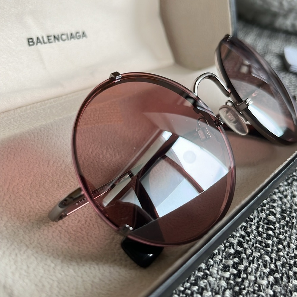 NEW Balenciaga retro round monochromatic metal sunglasses in brown / red - Picture 3 of 8